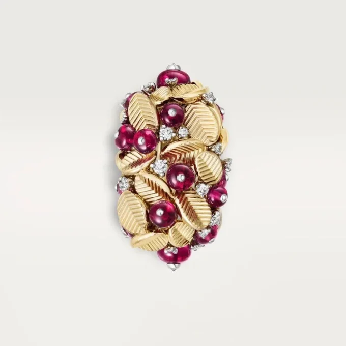 Grain De Cafe Ring, Rubellite, Semi-Paved