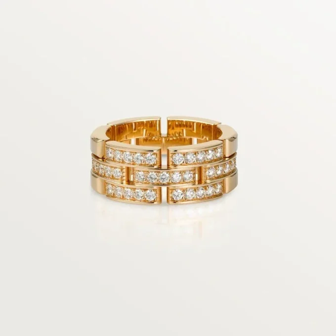 Maillon Panthere Ring, 3 Half Diamond-Paved Rows – Pink Gold, Diamonds – Cartier