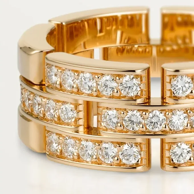 Maillon Panthere Ring, 3 Half Diamond-Paved Rows – Pink Gold, Diamonds – Cartier