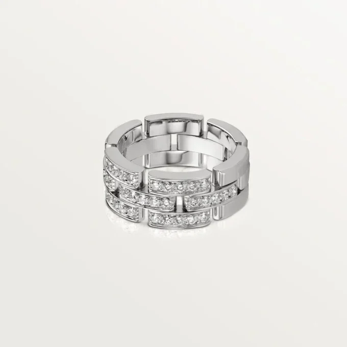 Maillon Panthere Ring, 3 Half Diamond-Paved Rows – White Gold, Diamonds – Cartier