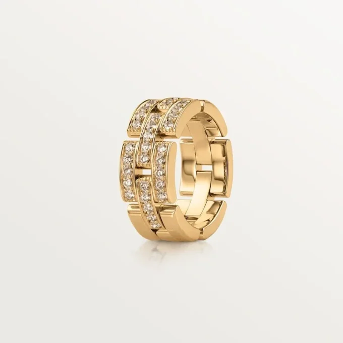 Maillon Panthere Ring, 3 Half Diamond-Paved Rows – Yellow Gold, Diamonds – Cartier