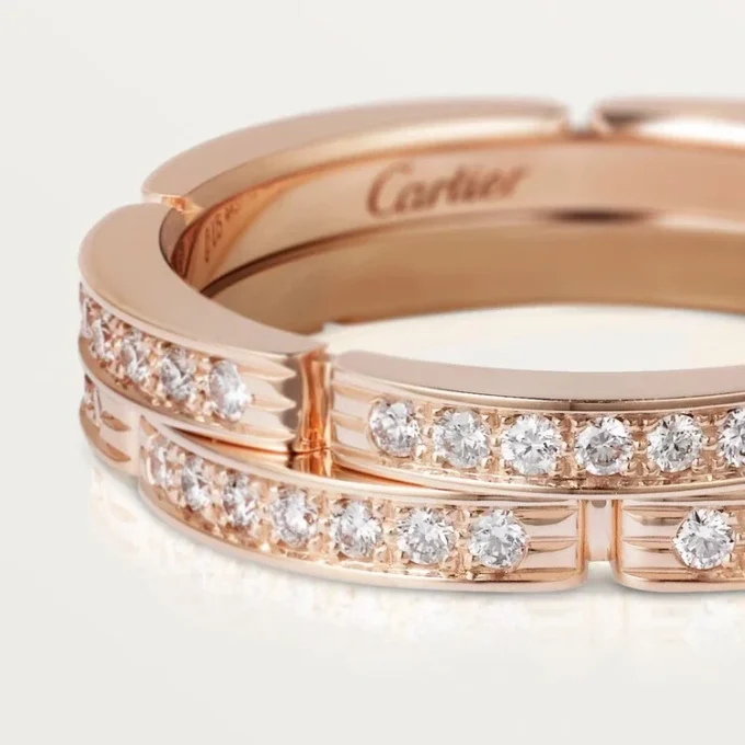Maillon Panthere Thin Wedding Band, 2 Half Diamond-Paved Rows – Pink Gold, Diamonds – Cartier