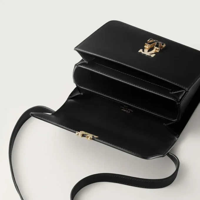 Shoulder Bag, Mini, Double C De Cartier – Black Calfskin, Gold and Black Enamel Finish – Cartier
