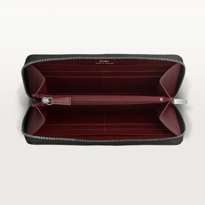 Zipped International Wallet, Must De Cartier – Black Calfskin, Palladium Finish – Cartier