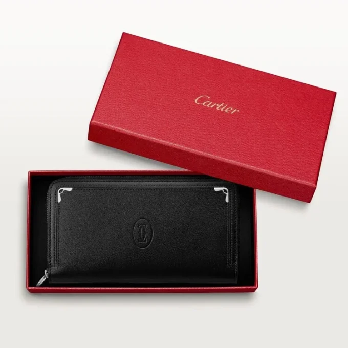 Zipped International Wallet, Must De Cartier – Black Calfskin, Palladium Finish – Cartier